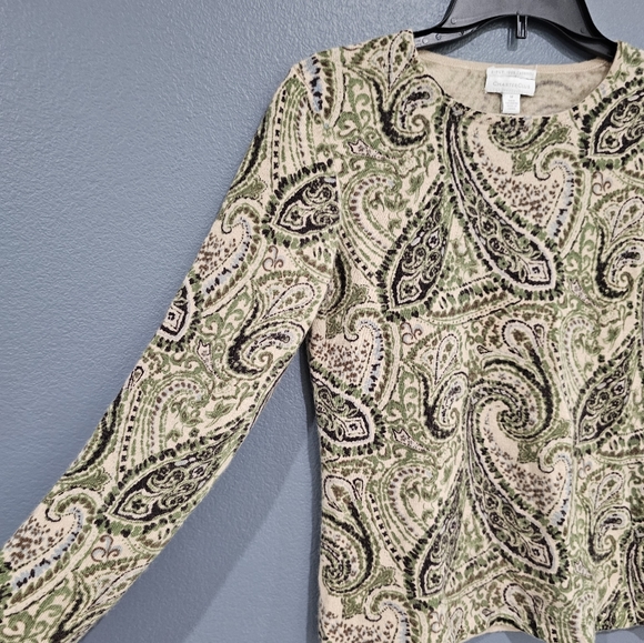Charter Club 2 Ply Cashmere Green Paisley Sweater M - Picture 4 of 5